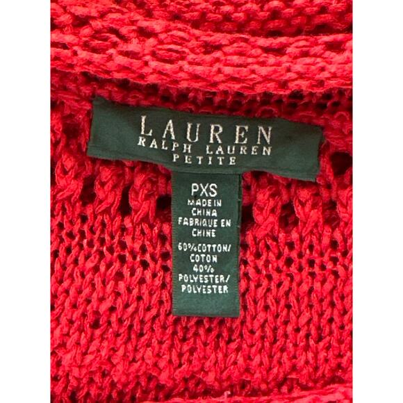 Lauren Ralph Lauren Open Knit Sweater Top PXS Red Short Sleeve Preppy Streetwear - Picture 6 of 11